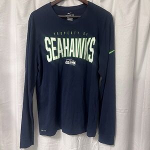 Nike Seattle Property Of Seahawks Men's Long Sleeve Dri-FIT Blue T-Shirt Size L